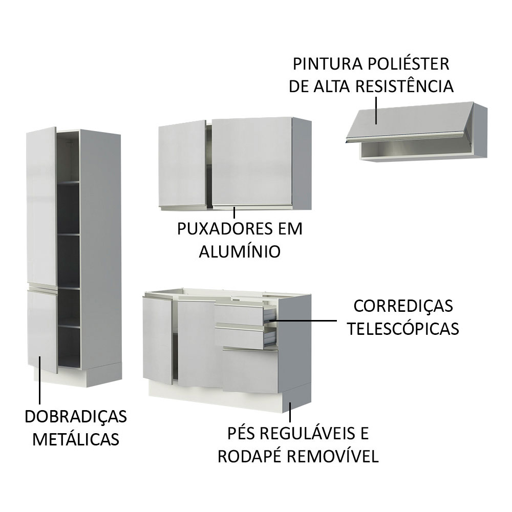 Cozinha Compacta Madesa 100% MDF Acordes com Armário e Balcão - Portas Branco Brilho