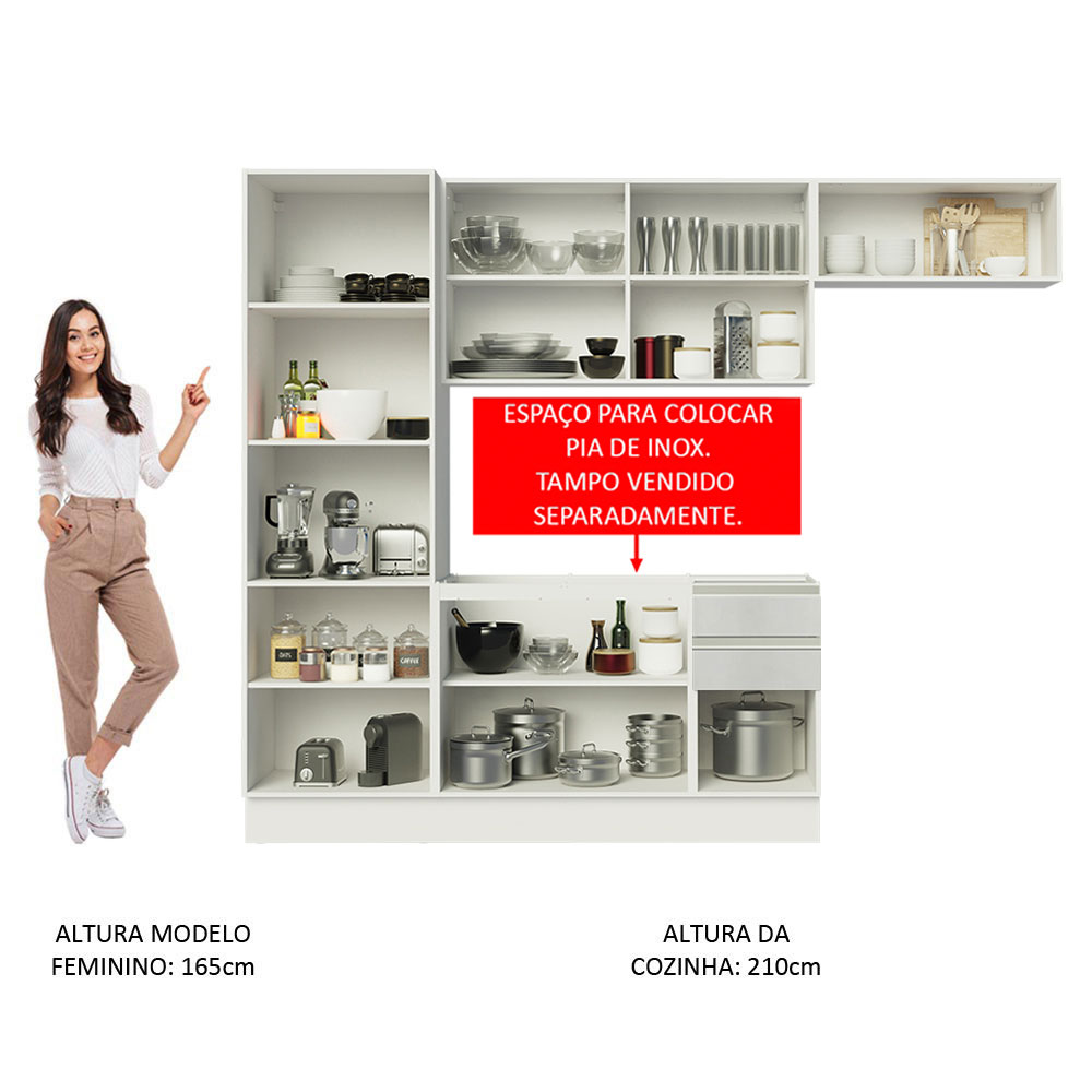 Cozinha Compacta Madesa 100% MDF Acordes com Armário e Balcão - Portas Branco Brilho
