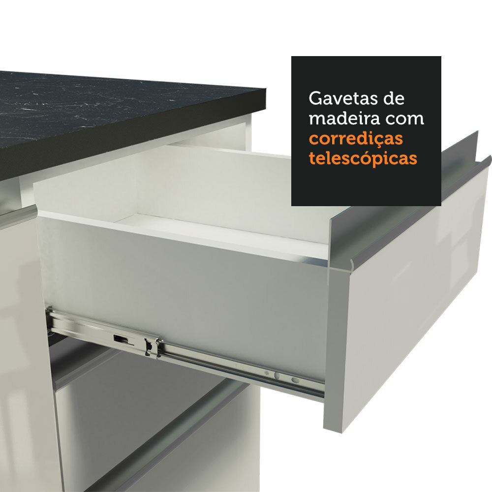Cozinha Compacta Madesa 100% MDF Acordes com Armário e Balcão - Portas Branco Brilho