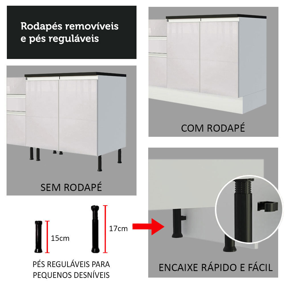 Cozinha Compacta Madesa 100% MDF Acordes com Armário e Balcão - Portas Branco Brilho