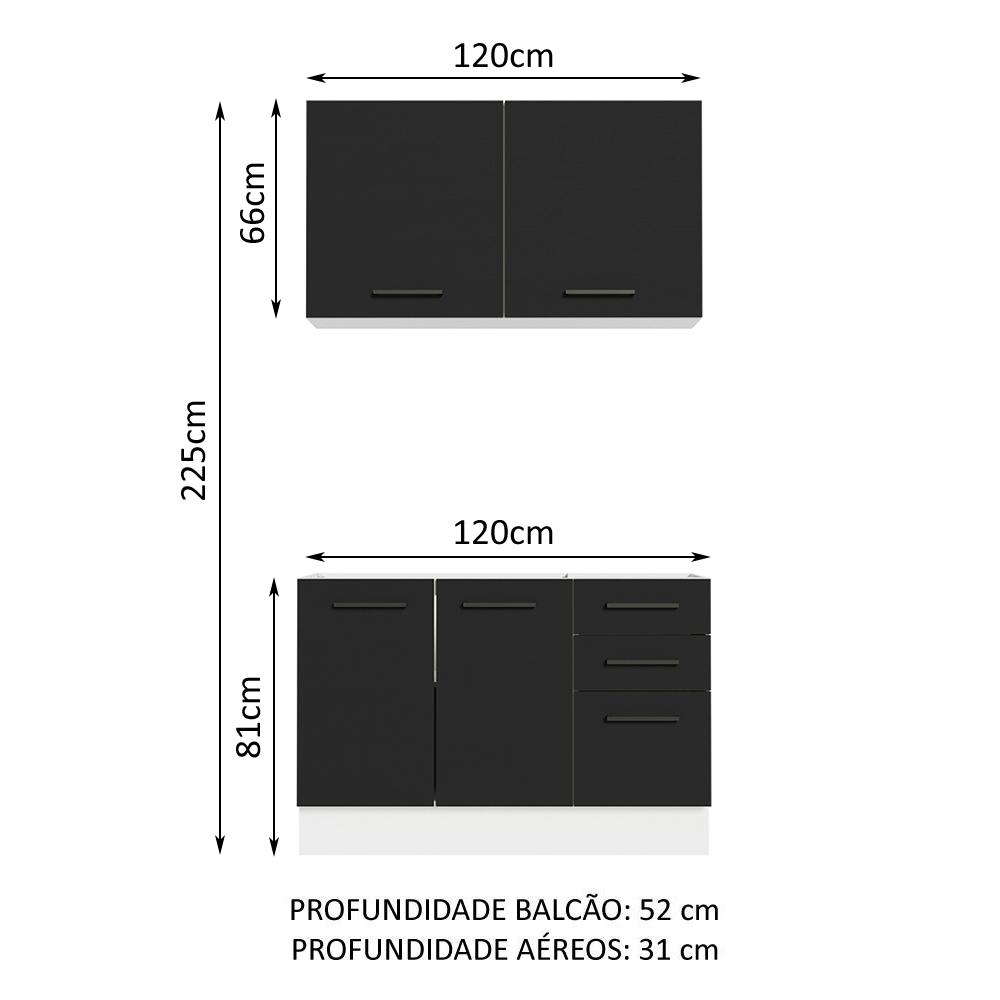 Cozinha Compacta Madesa Agata 120001 com Armário e Balcão (Sem Tampo e Pia) - Branco/Preto