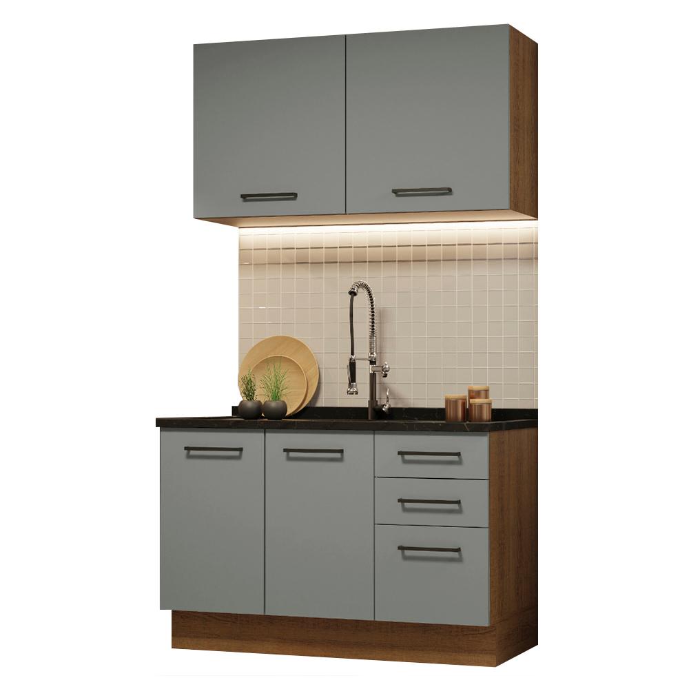 Cozinha Compacta Madesa Agata 120001 com Armário e Balcão (Sem Tampo e Pia) - Rustic/Cinza