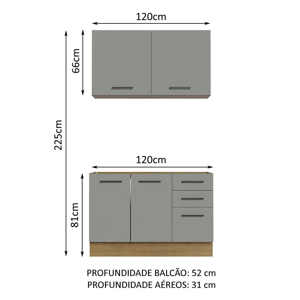 Cozinha Compacta Madesa Agata 120001 com Armário e Balcão (Sem Tampo e Pia) - Rustic/Cinza