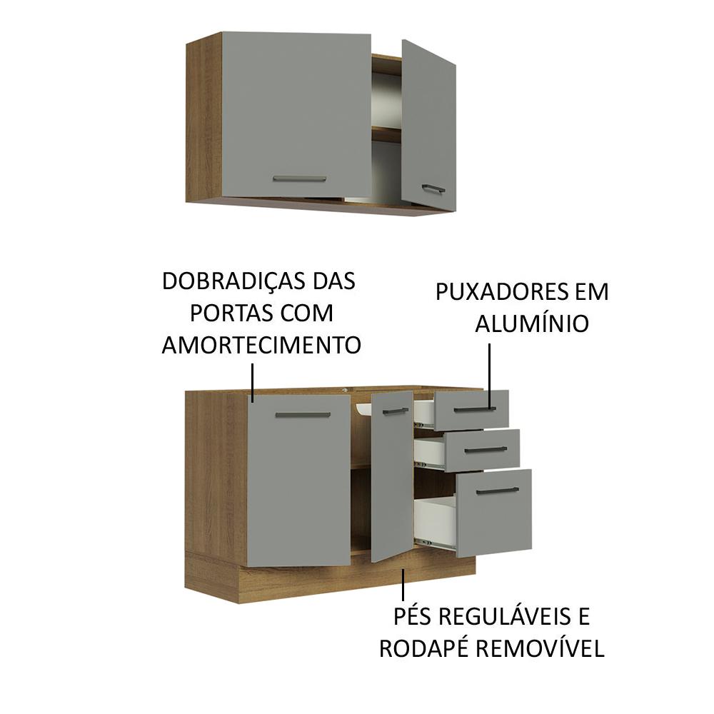Cozinha Compacta Madesa Agata 120001 com Armário e Balcão (Sem Tampo e Pia) - Rustic/Cinza