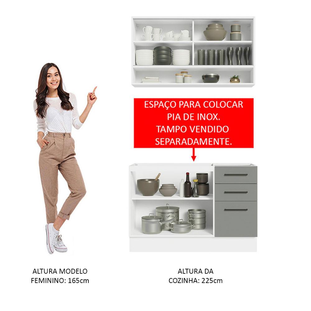 Cozinha Compacta Madesa Agata 120002 com Armário e Balcão (Sem Tampo e Pia) - Branco/Cinza