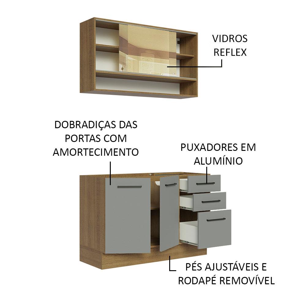 Cozinha Compacta Madesa Agata 120002 com Armário e Balcão (Sem Tampo e Pia) - Rustic/Cinza