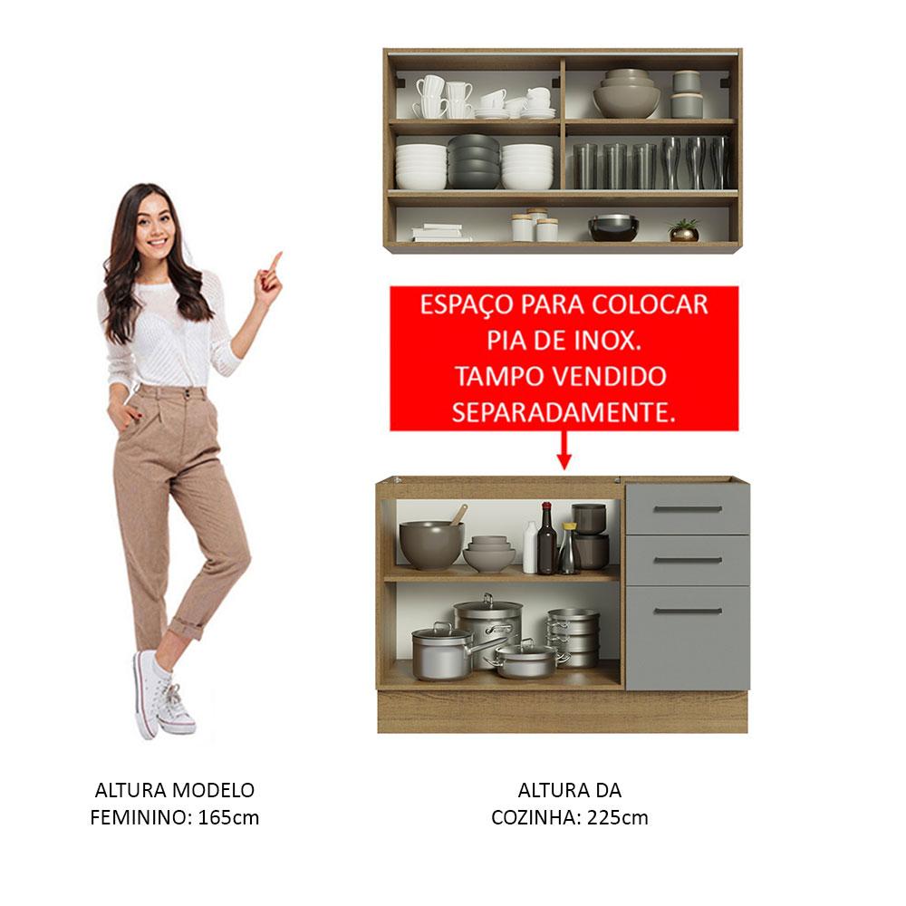 Cozinha Compacta Madesa Agata 120002 com Armário e Balcão (Sem Tampo e Pia) - Rustic/Cinza