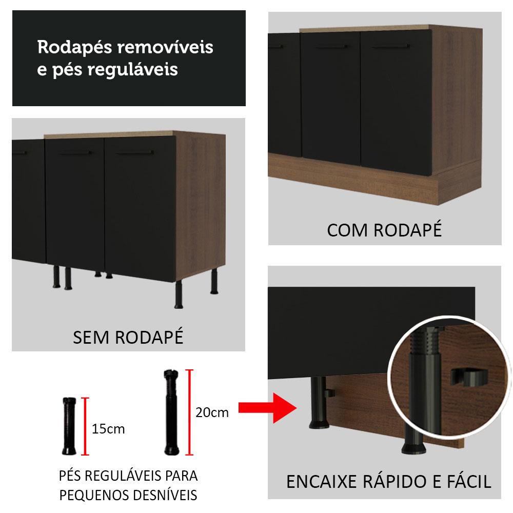 Cozinha Compacta Madesa Agata 120002 com Armário e Balcão (Sem Tampo e Pia) - Rustic/Preto