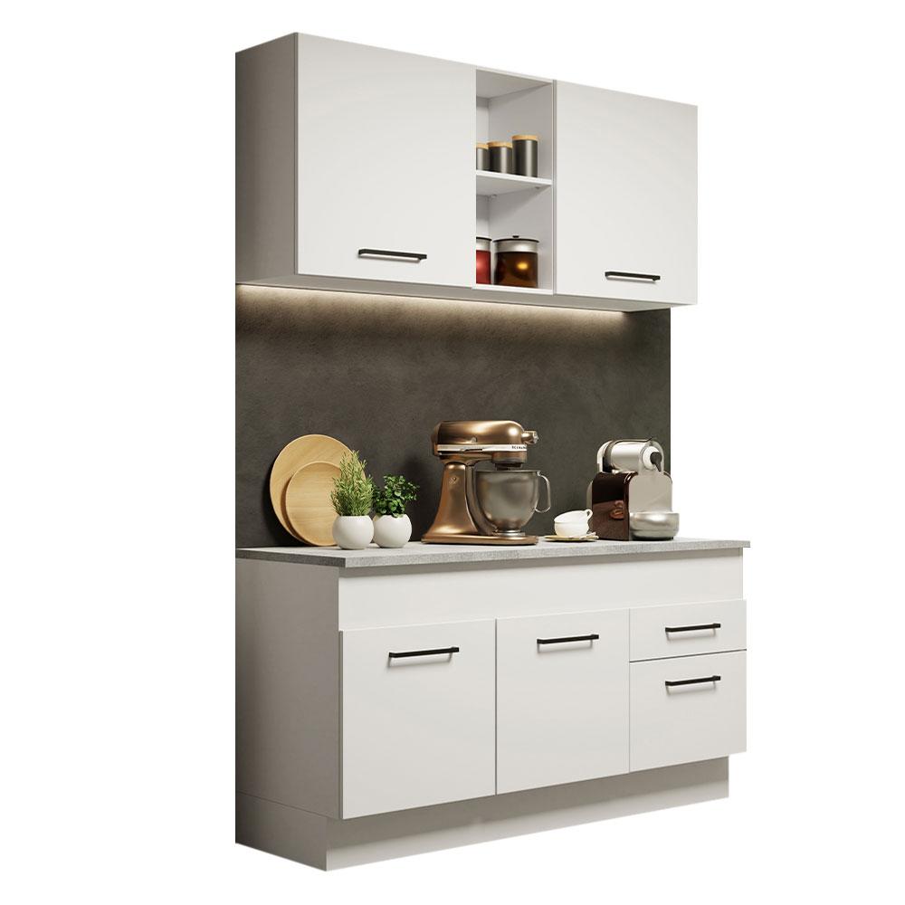 Cozinha Compacta Madesa Agata 150001 com Armário e Balcão (Com Tampo) - Branco
