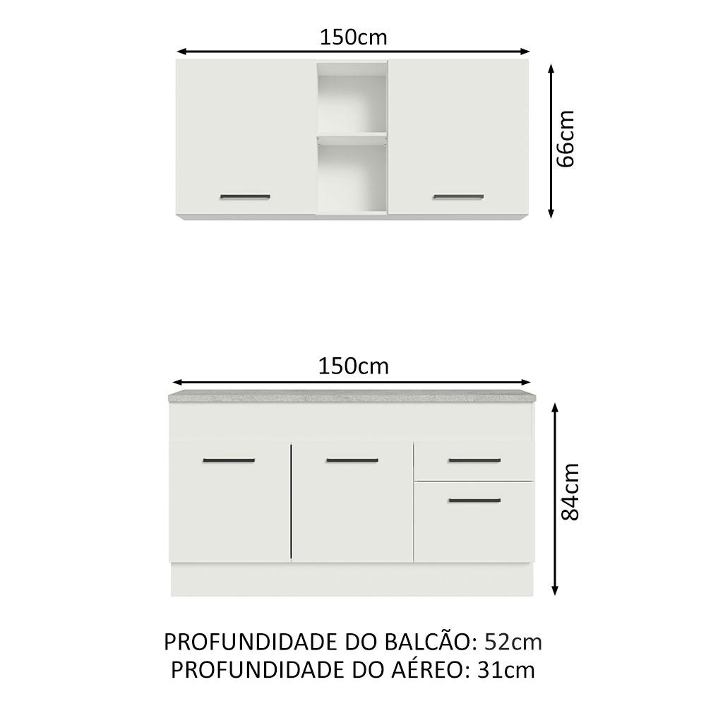 Cozinha Compacta Madesa Agata 150001 com Armário e Balcão (Com Tampo) - Branco