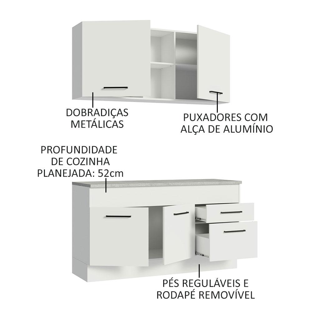 Cozinha Compacta Madesa Agata 150001 com Armário e Balcão (Com Tampo) - Branco