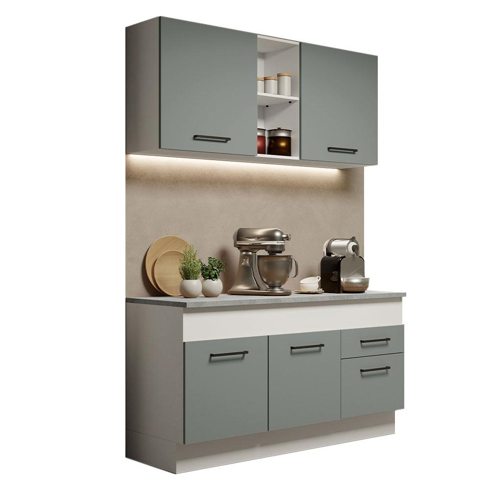 Cozinha Compacta Madesa Agata 150001 com Armário e Balcão (Com Tampo) - Branco/Cinza