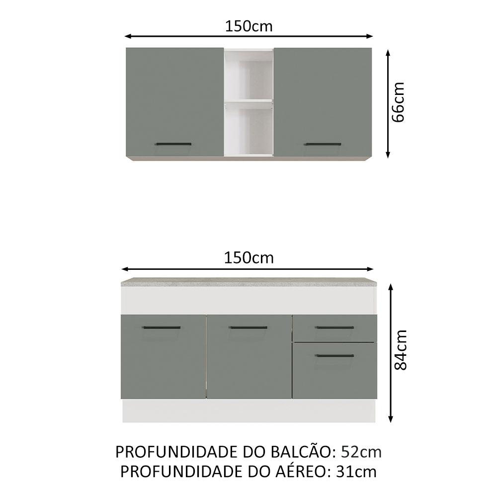 Cozinha Compacta Madesa Agata 150001 com Armário e Balcão (Com Tampo) - Branco/Cinza