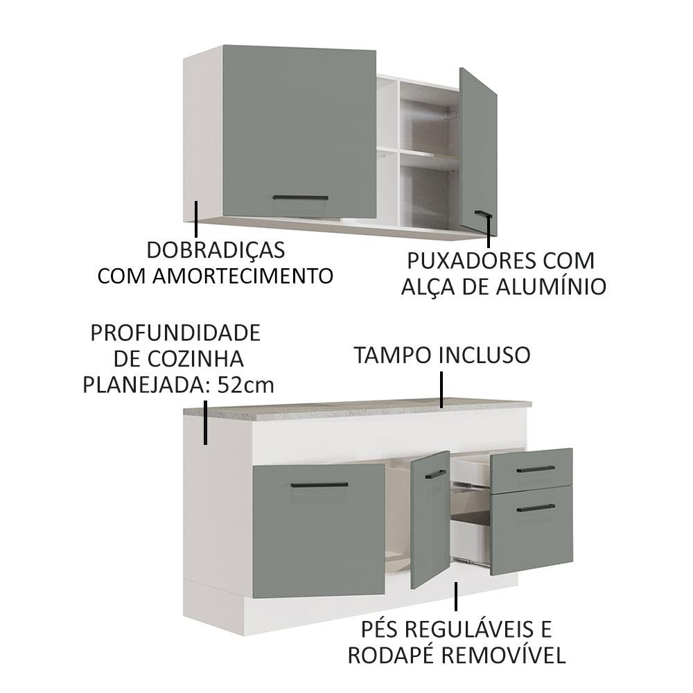 Cozinha Compacta Madesa Agata 150001 com Armário e Balcão (Com Tampo) - Branco/Cinza