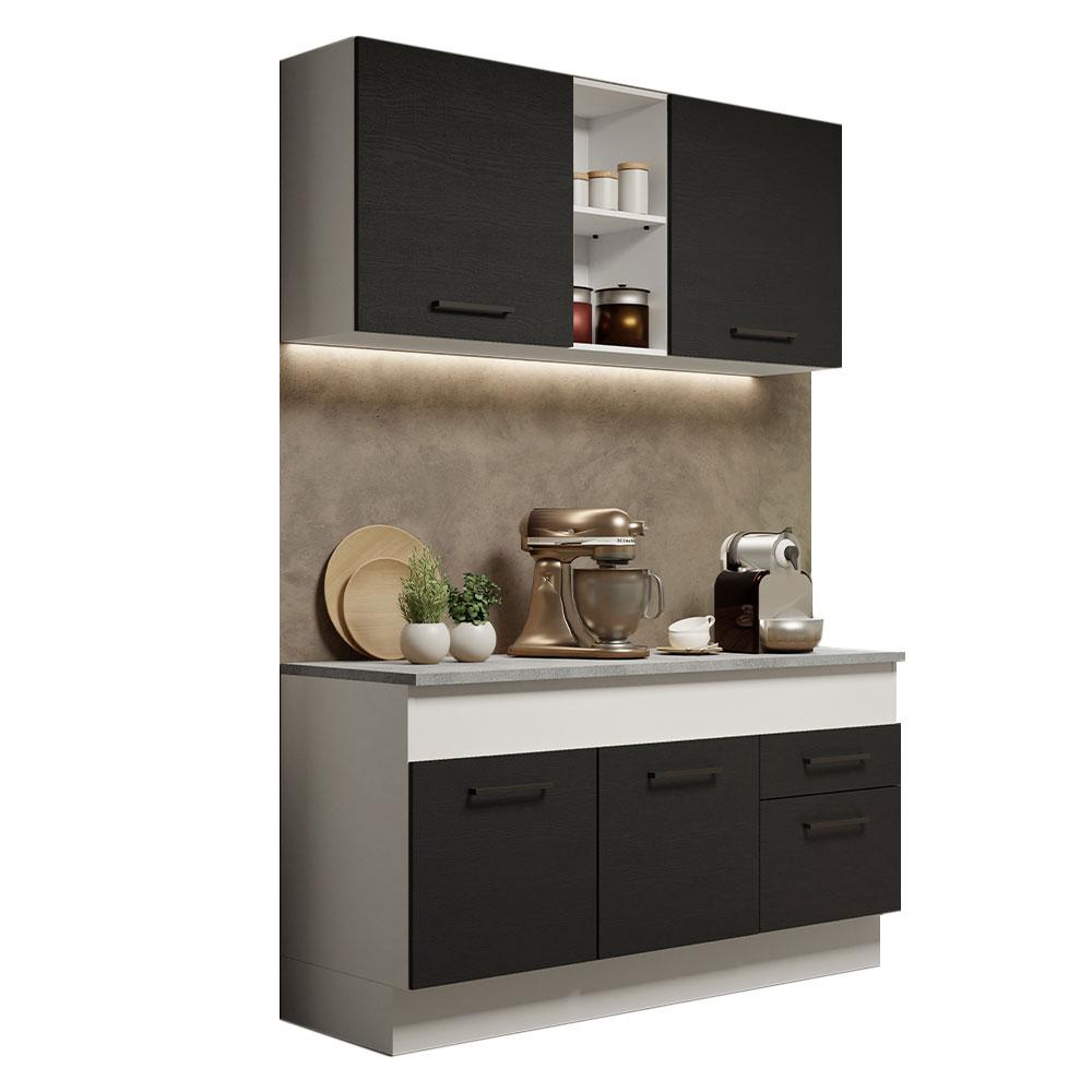 Cozinha Compacta Madesa Agata 150001 com Armário e Balcão (Com Tampo) - Branco/Preto