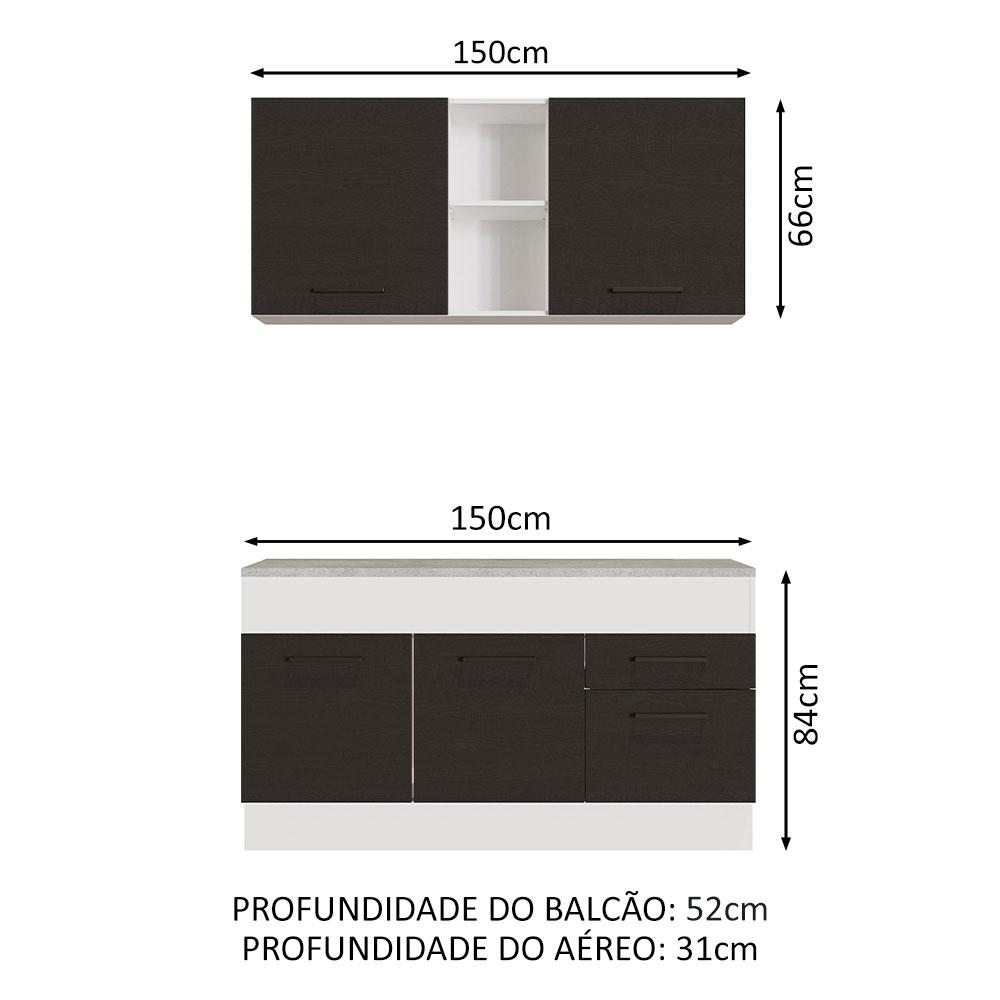 Cozinha Compacta Madesa Agata 150001 com Armário e Balcão (Com Tampo) - Branco/Preto