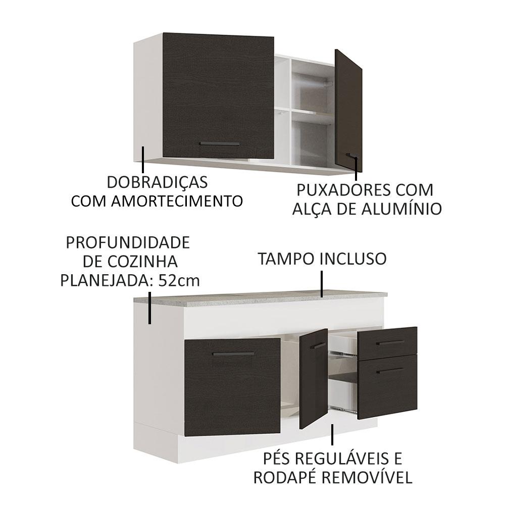 Cozinha Compacta Madesa Agata 150001 com Armário e Balcão (Com Tampo) - Branco/Preto