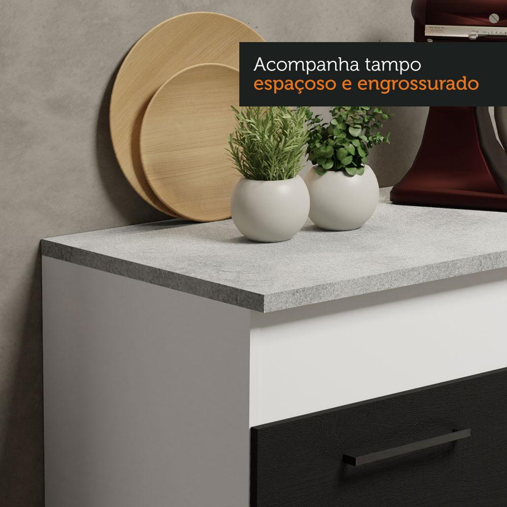 Cozinha Compacta Madesa Agata 150001 com Armário e Balcão (Com Tampo) - Branco/Preto