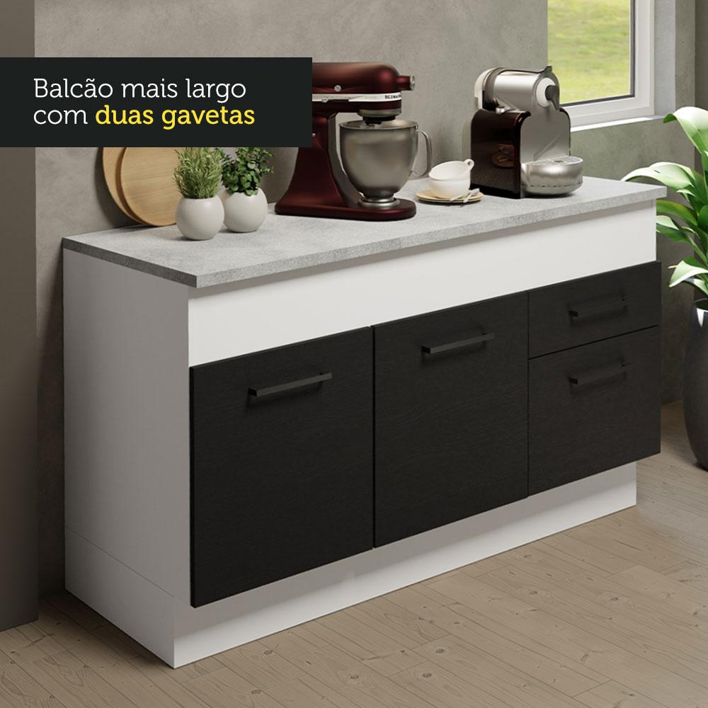 Cozinha Compacta Madesa Agata 150001 com Armário e Balcão (Com Tampo) - Branco/Preto