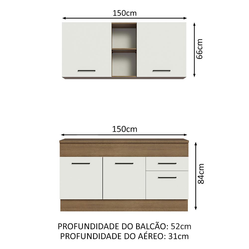 Cozinha Compacta Madesa Agata 150001 com Armário e Balcão (Com Tampo) - Rustic/Branco
