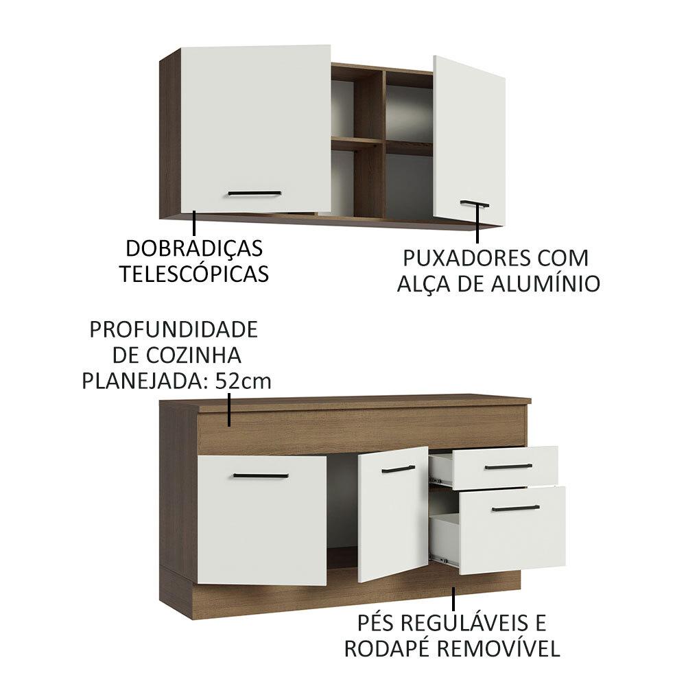 Cozinha Compacta Madesa Agata 150001 com Armário e Balcão (Com Tampo) - Rustic/Branco