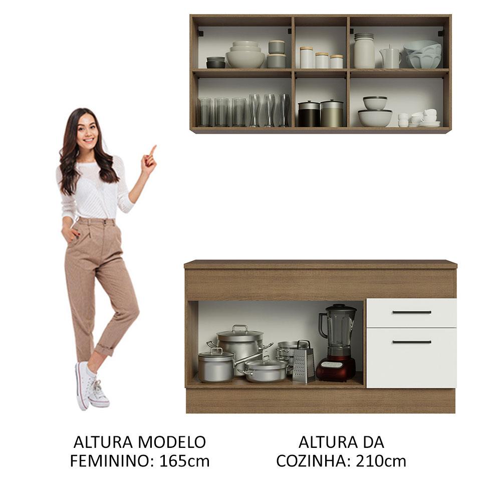 Cozinha Compacta Madesa Agata 150001 com Armário e Balcão (Com Tampo) - Rustic/Branco