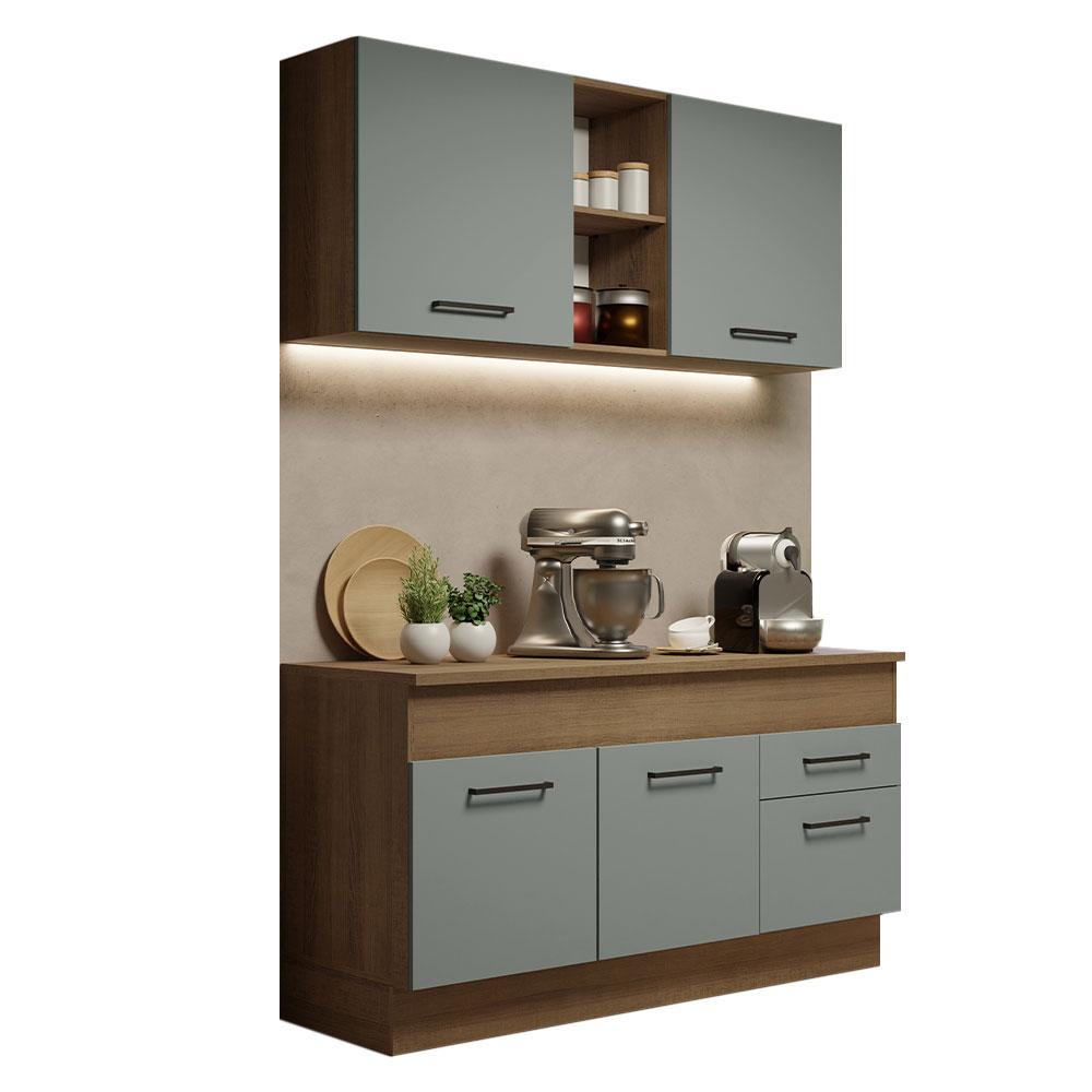 Cozinha Compacta Madesa Agata 150001 com Armário e Balcão (Com Tampo) - Rustic/Cinza