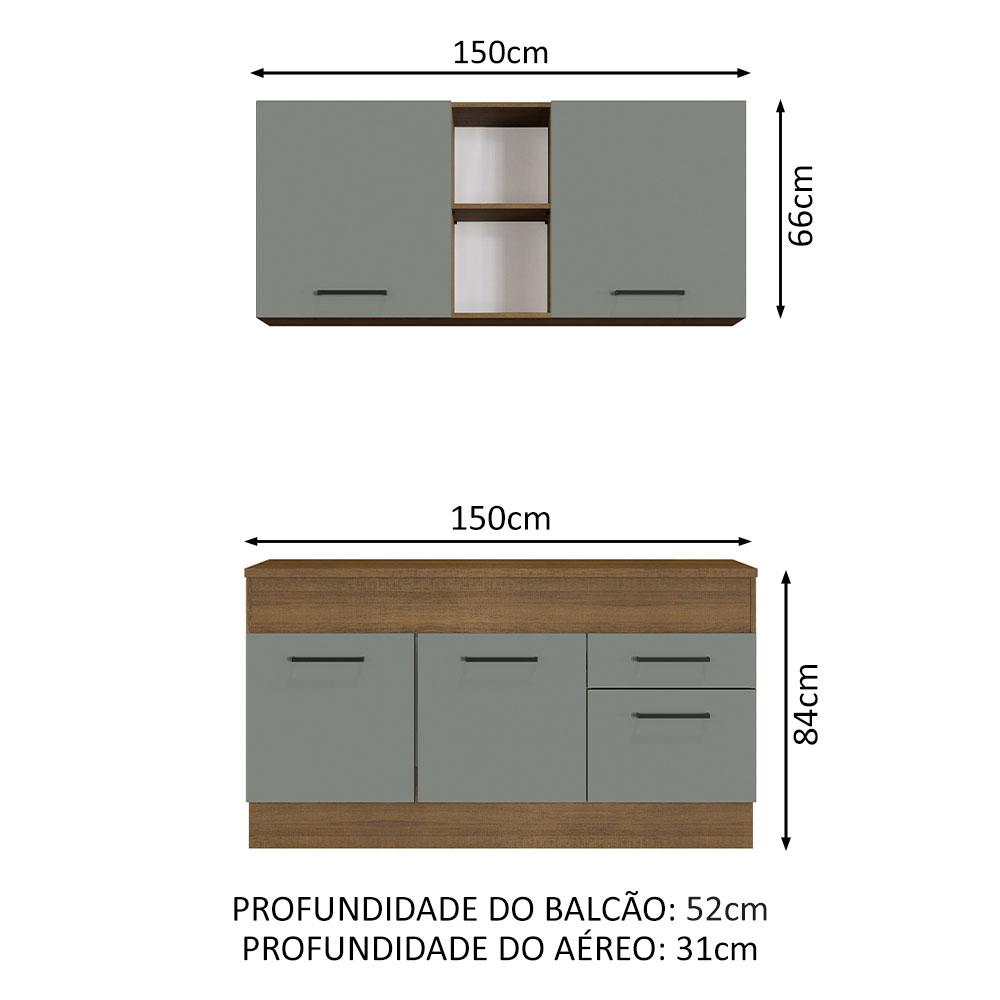 Cozinha Compacta Madesa Agata 150001 com Armário e Balcão (Com Tampo) - Rustic/Cinza