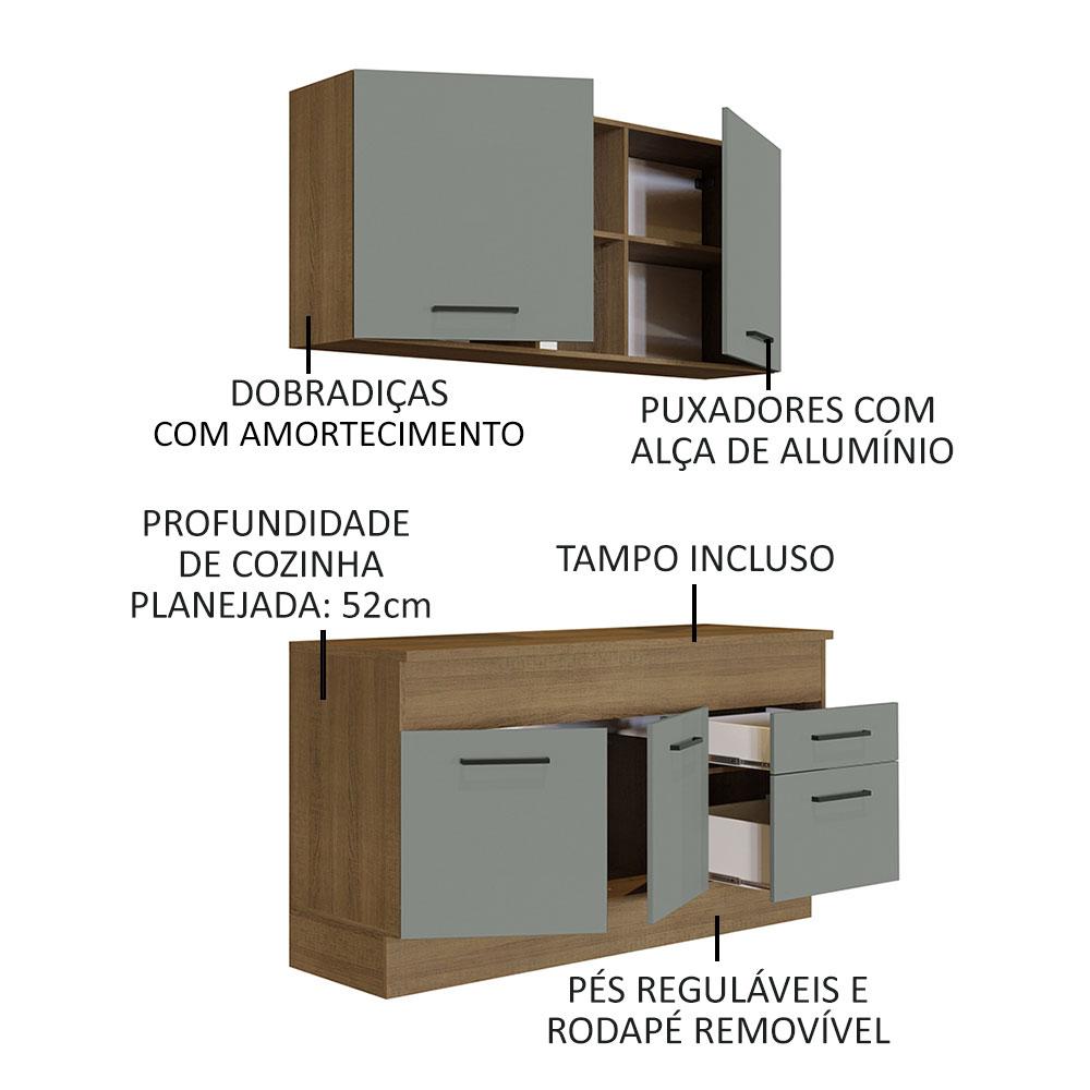 Cozinha Compacta Madesa Agata 150001 com Armário e Balcão (Com Tampo) - Rustic/Cinza