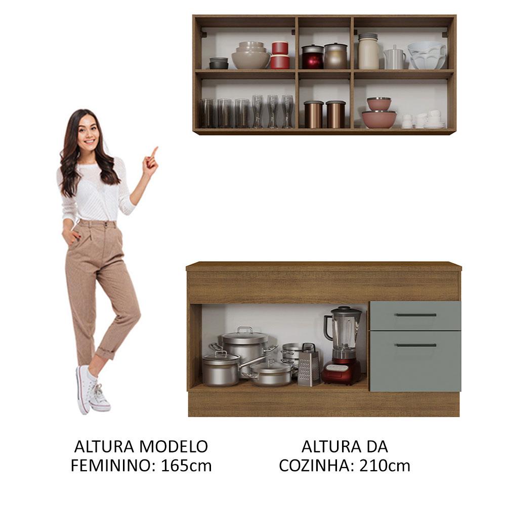 Cozinha Compacta Madesa Agata 150001 com Armário e Balcão (Com Tampo) - Rustic/Cinza