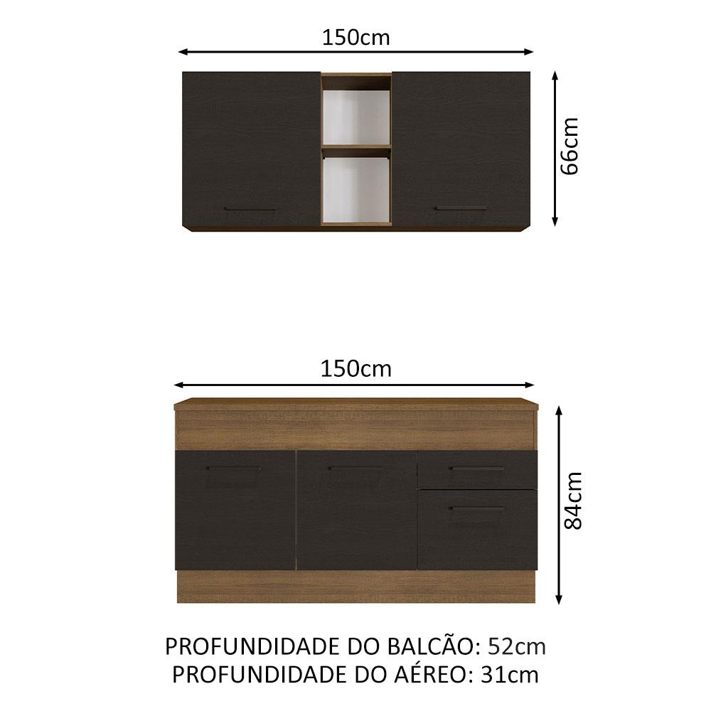 Cozinha Compacta Madesa Agata 150001 com Armário e Balcão (Com Tampo) - Rustic/Preto
