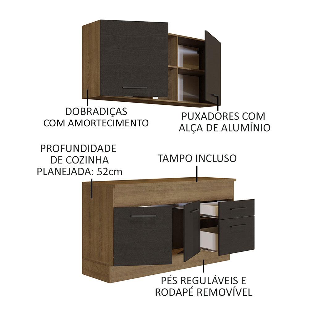 Cozinha Compacta Madesa Agata 150001 com Armário e Balcão (Com Tampo) - Rustic/Preto