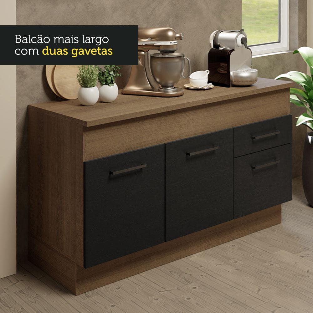 Cozinha Compacta Madesa Agata 150001 com Armário e Balcão (Com Tampo) - Rustic/Preto