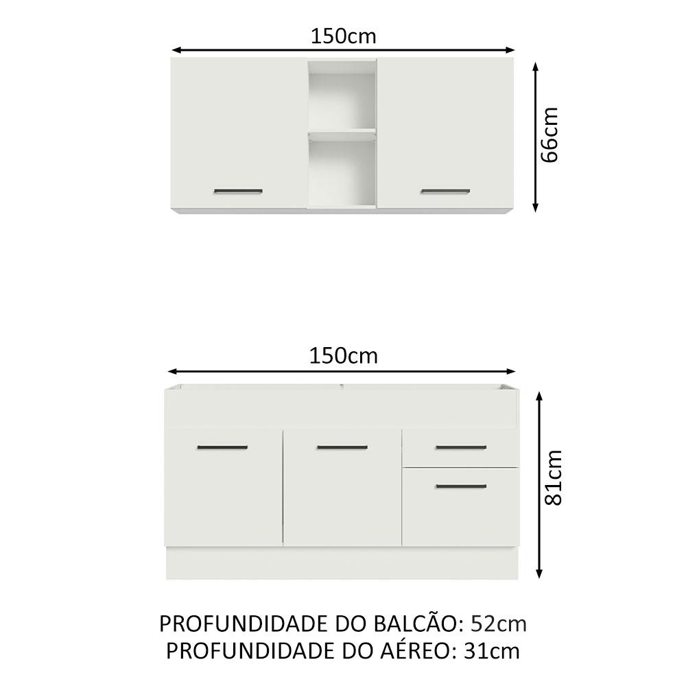 Cozinha Compacta Madesa Agata 150002 com Armário e Balcão (Sem Tampo e Pia) - Branco