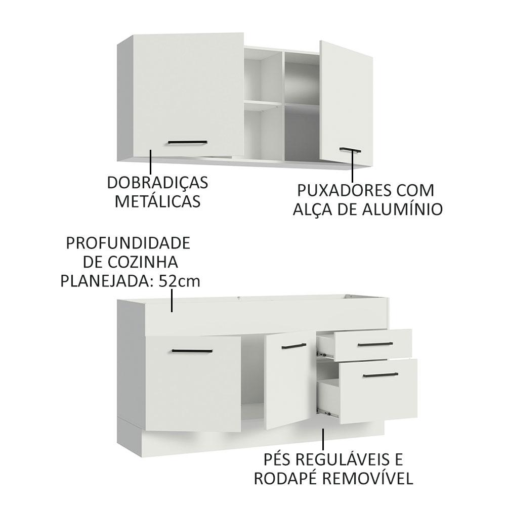 Cozinha Compacta Madesa Agata 150002 com Armário e Balcão (Sem Tampo e Pia) - Branco