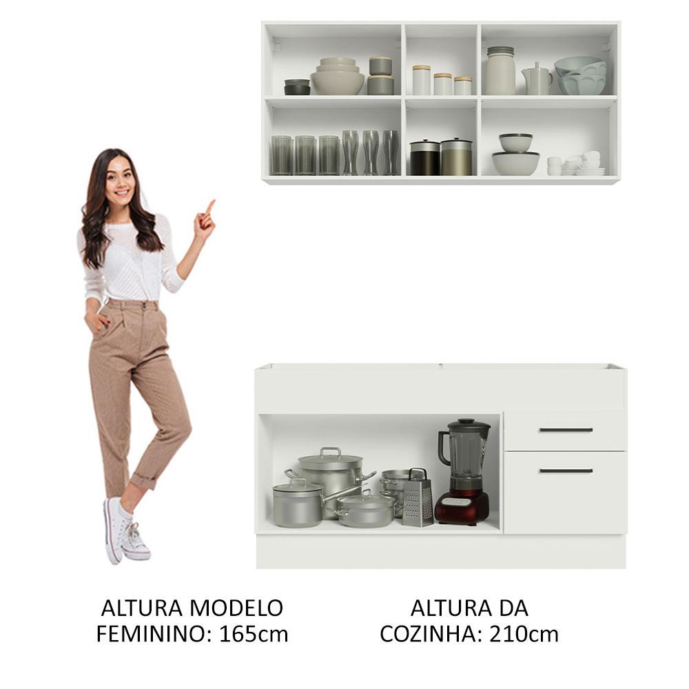 Cozinha Compacta Madesa Agata 150002 com Armário e Balcão (Sem Tampo e Pia) - Branco