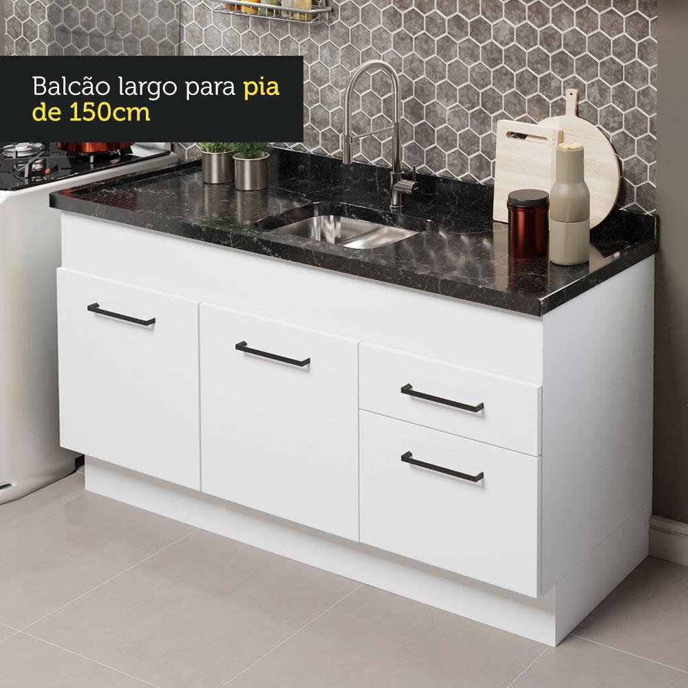Cozinha Compacta Madesa Agata 150002 com Armário e Balcão (Sem Tampo e Pia) - Branco