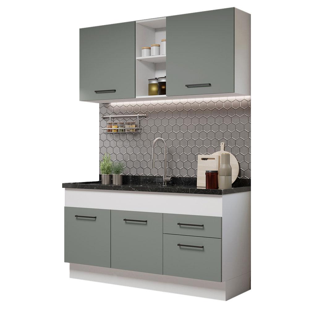 Cozinha Compacta Madesa Agata 150002 com Armário e Balcão (Sem Tampo e Pia) - Branco/Cinza