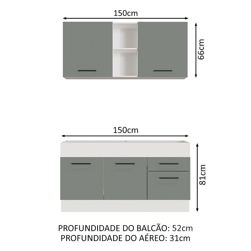 Cozinha Compacta Madesa Agata 150002 com Armário e Balcão (Sem Tampo e Pia) - Branco/Cinza