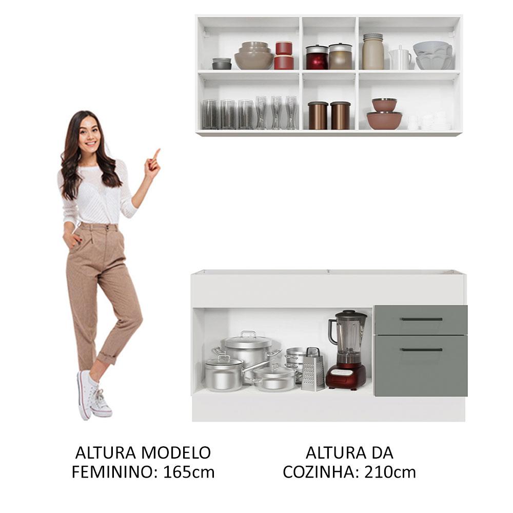 Cozinha Compacta Madesa Agata 150002 com Armário e Balcão (Sem Tampo e Pia) - Branco/Cinza