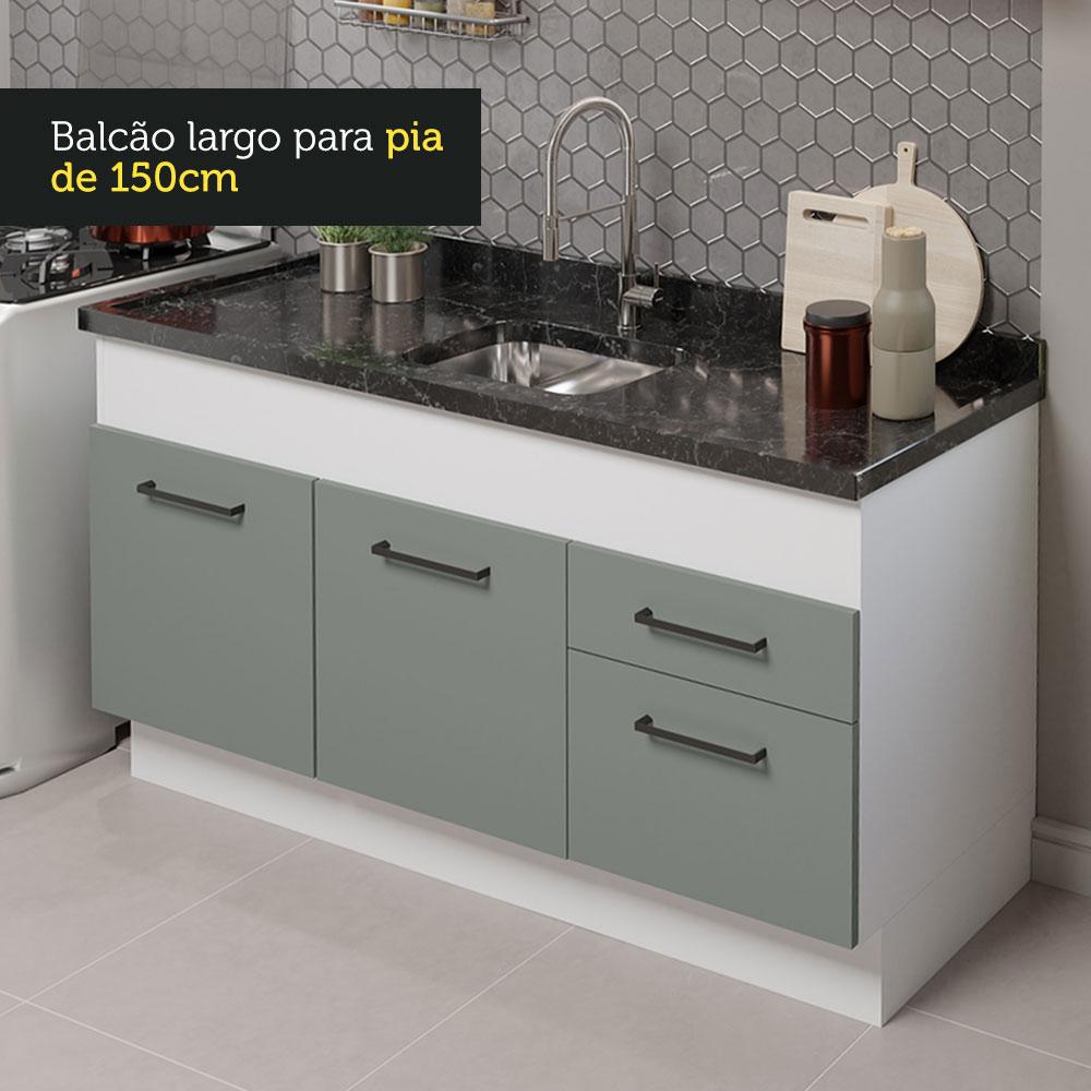 Cozinha Compacta Madesa Agata 150002 com Armário e Balcão (Sem Tampo e Pia) - Branco/Cinza