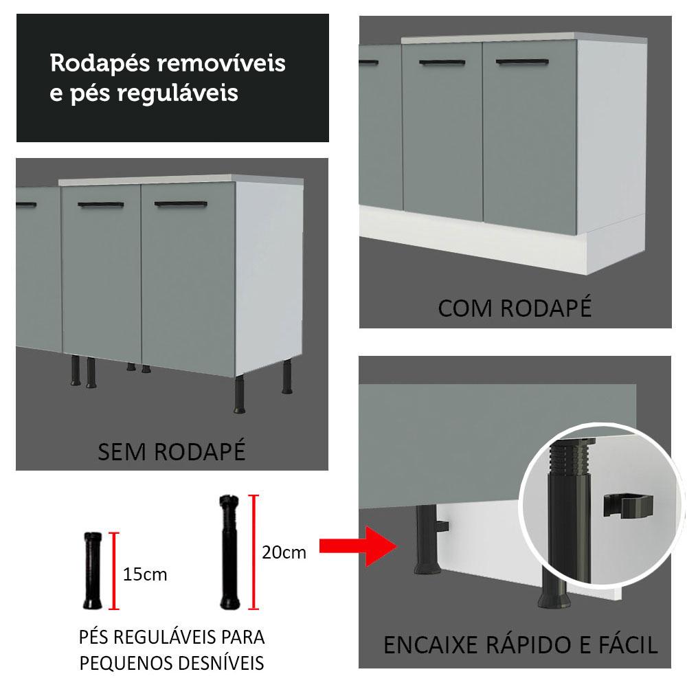Cozinha Compacta Madesa Agata 150002 com Armário e Balcão (Sem Tampo e Pia) - Branco/Cinza