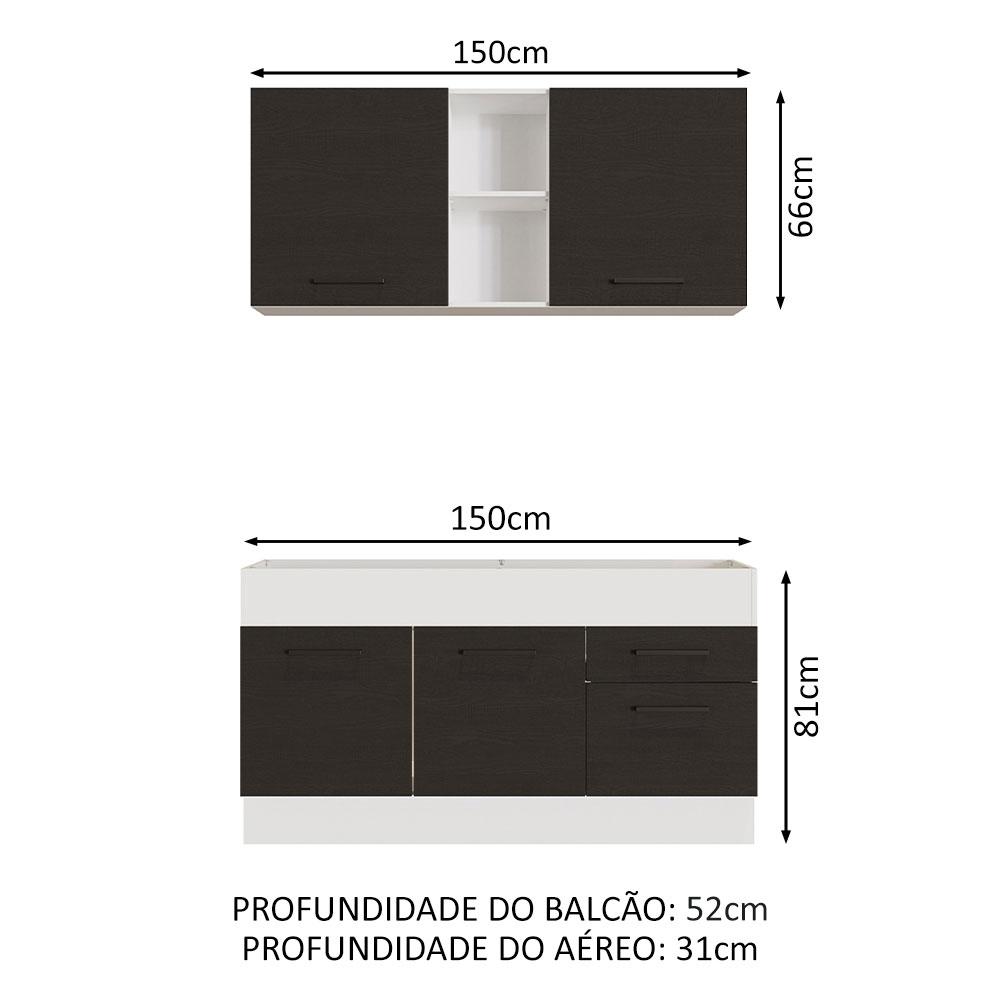 Cozinha Compacta Madesa Agata 150002 com Armário e Balcão (Sem Tampo e Pia) - Branco/Preto