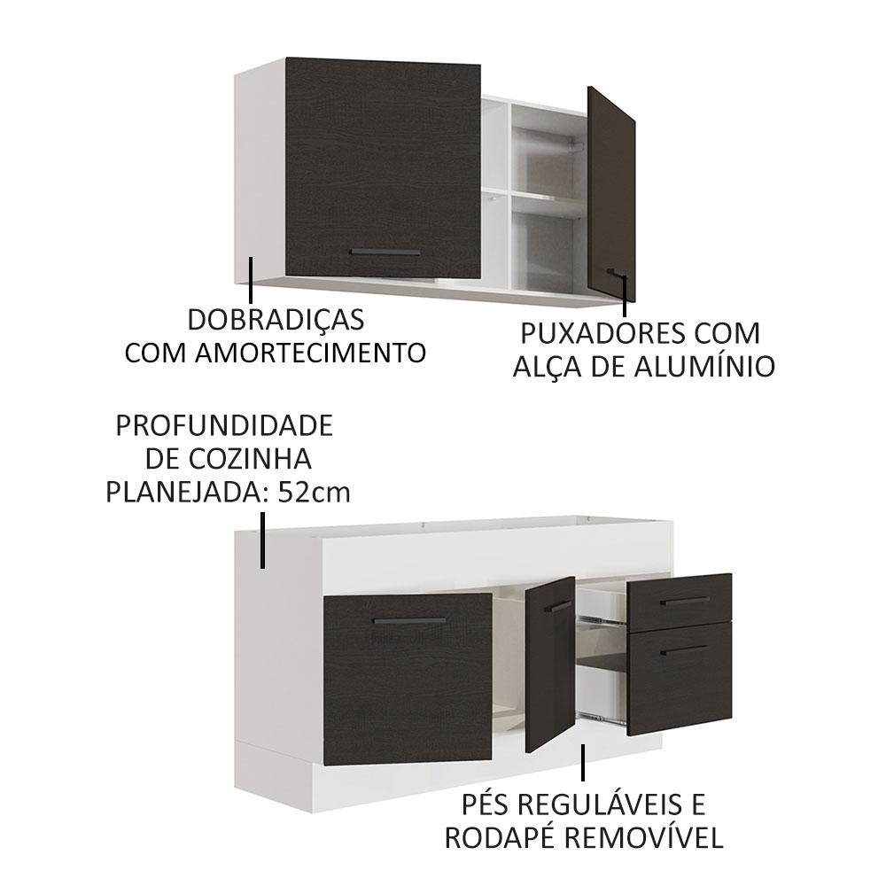 Cozinha Compacta Madesa Agata 150002 com Armário e Balcão (Sem Tampo e Pia) - Branco/Preto