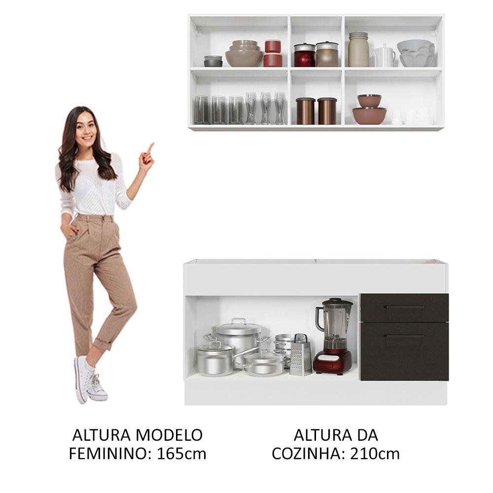 Cozinha Compacta Madesa Agata 150002 com Armário e Balcão (Sem Tampo e Pia) - Branco/Preto