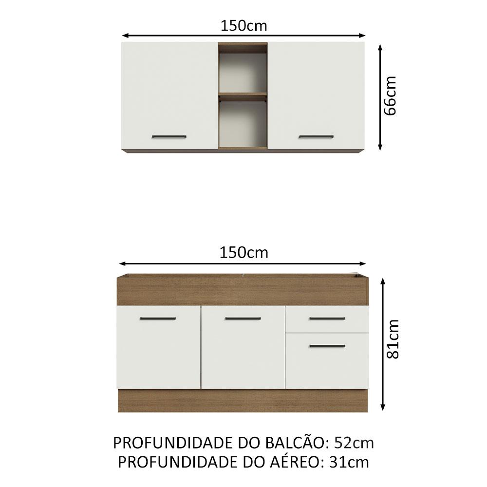 Cozinha Compacta Madesa Agata 150002 com Armário e Balcão (Sem Tampo e Pia) - Rustic/Branco