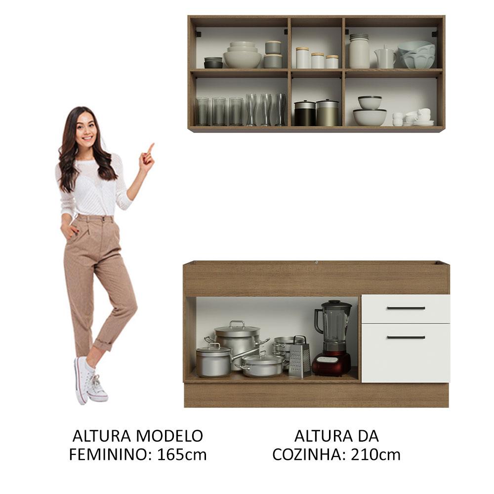 Cozinha Compacta Madesa Agata 150002 com Armário e Balcão (Sem Tampo e Pia) - Rustic/Branco