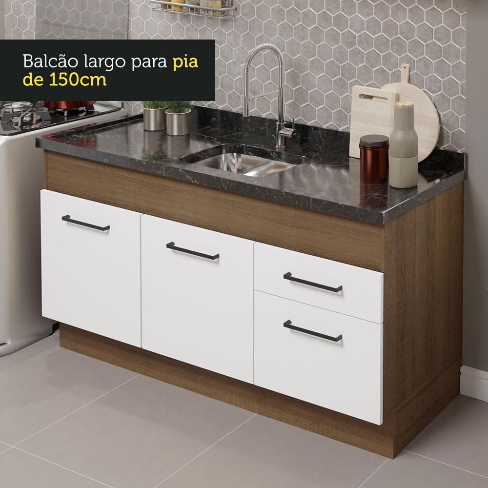 Cozinha Compacta Madesa Agata 150002 com Armário e Balcão (Sem Tampo e Pia) - Rustic/Branco