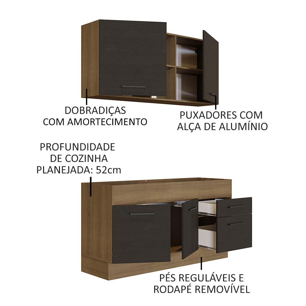 Cozinha Compacta Madesa Agata 150002 com Armário e Balcão (Sem Tampo e Pia) - Rustic/Preto
