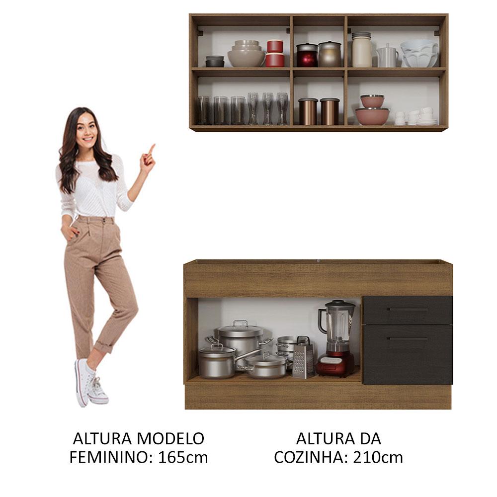 Cozinha Compacta Madesa Agata 150002 com Armário e Balcão (Sem Tampo e Pia) - Rustic/Preto